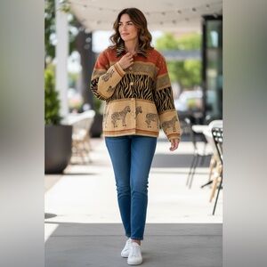 Tantrums Vintage Chunky Safari Zebra Jacket Tribal Brocade Medium